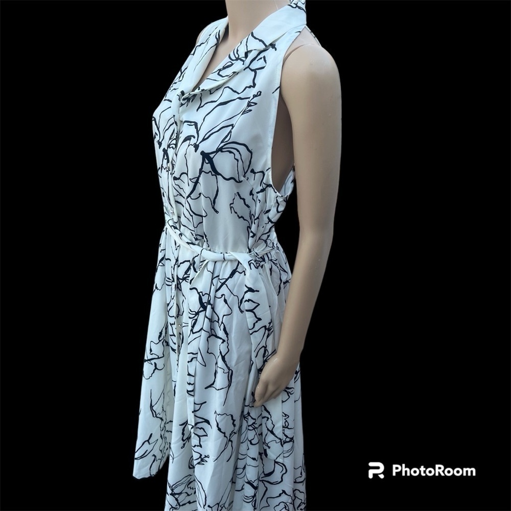 Poetic Bloom White Black Floral Shirt Button Down Dress - Picture 7 of 13
